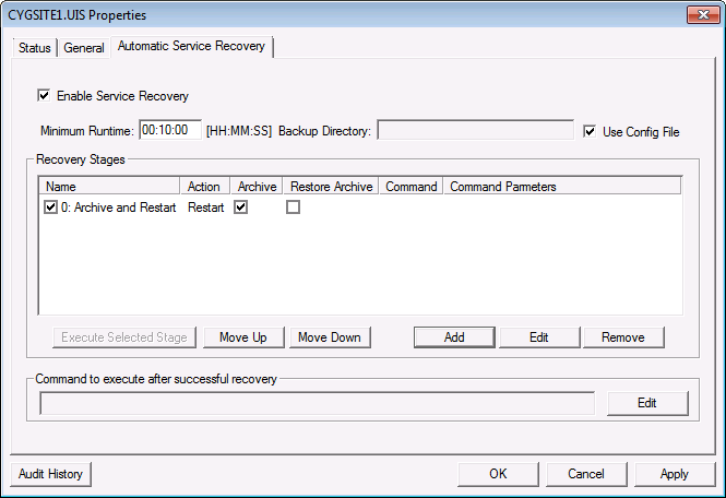 Automatic Service Recovery page